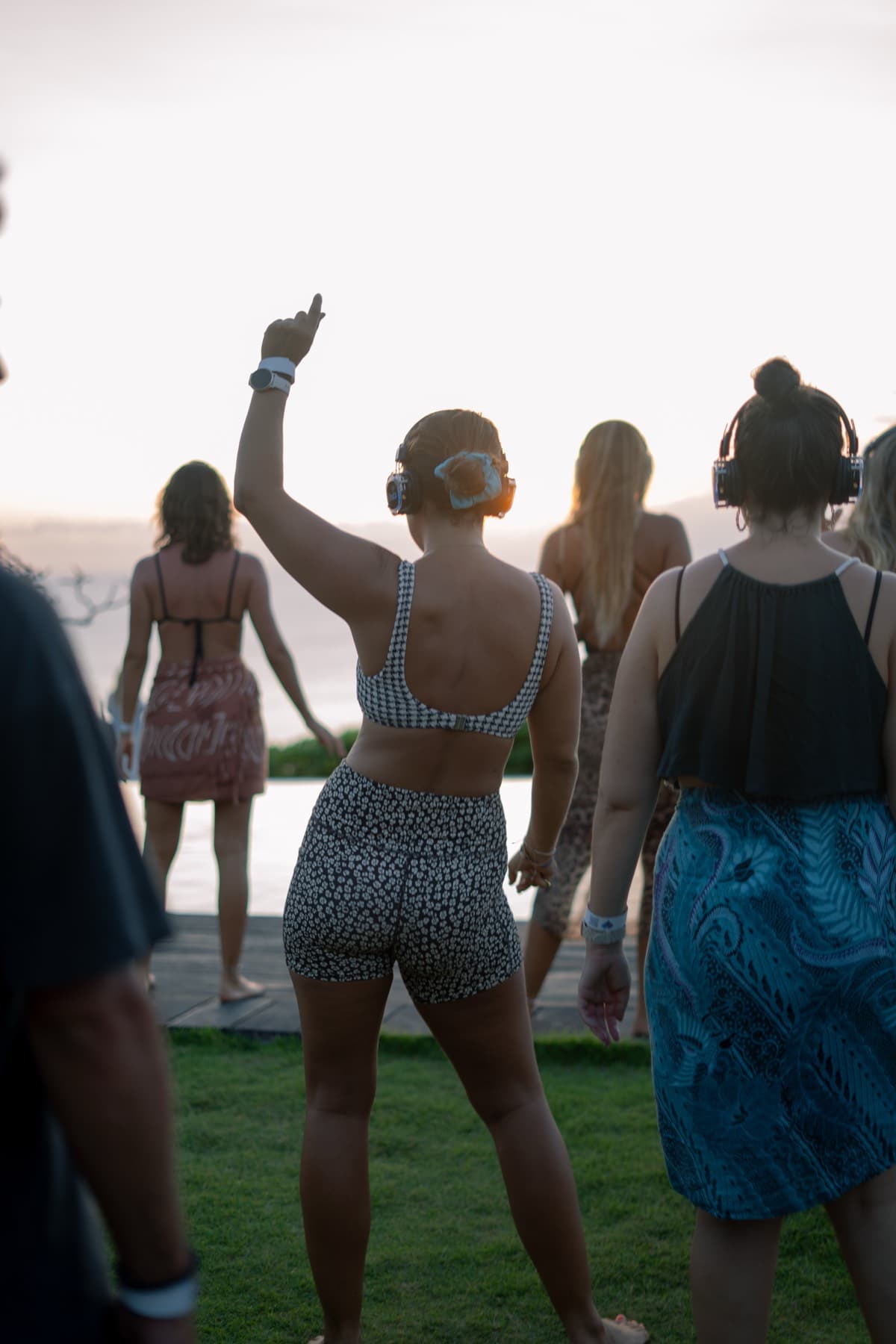 Private silent disco party with LED headphones